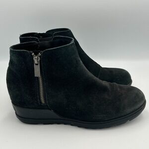 Sorel Womens Evie Black Nubuck Leather Low Hidden Wedge Ankle Booties Zip Size 8
